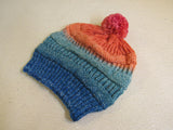Handcrafted Beanie Hat Multicolored Pom Pom 100% Merino Female Adult -- New