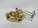 Kwikset Complete Door Knob Set With Screws And Hinges Polished Brass Vintage -- Used