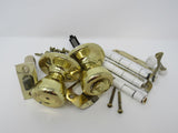 Kwikset Complete Door Knob Set With Screws And Hinges Polished Brass Vintage -- Used