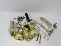 Kwikset Complete Door Knob Set With Screws And Hinges Polished Brass Vintage -- Used