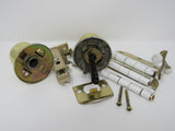 Kwikset Complete Door Knob Set With Screws And Hinges Polished Brass Vintage -- Used