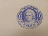 USPS Scott UY5 Antique 1c Blue On Buff Martha & George Washington -- Used