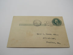 USPS Scott UY6m Antique 1c Green On Cream George Washington Postal Reply Card -- Used