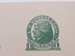 USPS Scott UX27 Antique 1c Green On Buff Thomas Jefferson G (Good) Postal Card -- Used