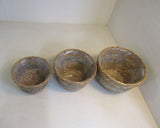 Potey Planter Baskets Lot of 3 Grey Hand Woven Seagrass Fiber -- New