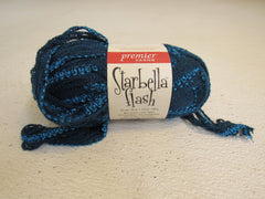 Premier Yarns Starbella Flash Yarn Black/Teal 1 Skein 33 Yards Acrylic Glitter -- New