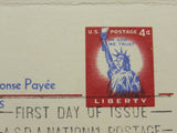 USPS Scott UY16 4c Red First Day of Issue Statue of Liberty Postal Reply Card -- Used