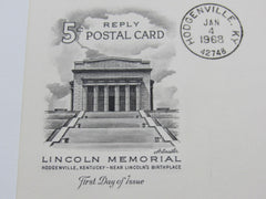 USPS Scott UY21 5c Mint Abraham Lincoln First Day of Issue Postal Reply Card -- Used