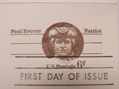 USPS Scott UY22 6c Paul Revere Postal Reply Card First Day of Issue -- Used