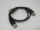 Standard USB A Plug Y Splitter Cable For 2.5 HDD Enclosure 21 Inches Male -- New