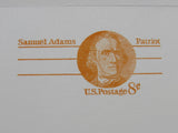 USPS Scott UY24 8c Samuel Adams Patriot Postal Reply Card First Day of Issue -- New