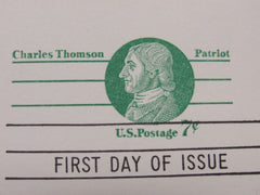 USPS Scott UX68 7c Charles Thomson Patriot Postal Card First Day of Issue -- New