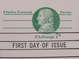 USPS Scott UY25 7c Charles Thomson Patriot Postal Reply Card First Day of Issue -- New