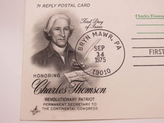 USPS Scott UY25 7c Charles Thomson Patriot Postal Reply Card First Day of Issue -- New