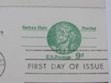 USPS Scott UY28 9c Nathan Hale Patriot Postal Reply Card First Day of Issue -- New