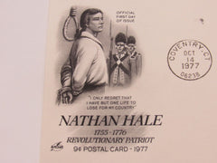 USPS Scott UY28 9c Nathan Hale Patriot Postal Reply Card First Day of Issue -- New