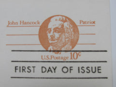 USPS Scott UX75 10c John Hancock Patriot Postal Card First Day of Issue -- New