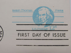 USPS Scott UX89 12c Isaiah Thomas Patriot Postal Card First Day of Issue -- New