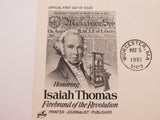 USPS Scott UX89 12c Isaiah Thomas Patriot Postal Card First Day of Issue -- New