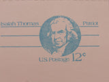 USPS Scott UY32 12c Isaiah Thomas Patriot Postal Reply Card Revolution Series -- New