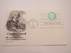 USPS Scott UX105 US Domestic Rate Charles Carroll Patriot First Day of Issue -- New