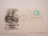 USPS Scott UX105 US Domestic Rate Charles Carroll Patriot First Day of Issue -- New