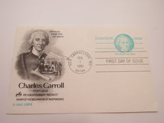 USPS Scott UX105 US Domestic Rate Charles Carroll Patriot First Day of Issue -- New