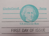 USPS Scott UX105 US Domestic Rate Charles Carroll Patriot First Day of Issue -- New