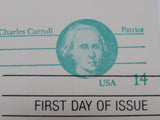 USPS Scott UX106 14c Charles Carroll Patriot Postal Card First Day of Issue -- New