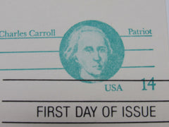 USPS Scott UX106 14c Charles Carroll Patriot Postal Card First Day of Issue -- New