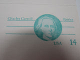 USPS Scott UY36 14c Charles Carroll Patriot Postal Reply Card First Day of Issue -- New