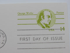 USPS Scott UX108 14c George Wythe Patriot Postal Card First Day of Issue -- New