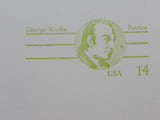 USPS Scott UY37 14c George Wythe Patriot VG/F (Very Good/Fine) Postal Reply Card -- New