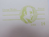 USPS Scott UY37 14c George Wythe Patriot VG/F (Very Good/Fine) Postal Reply Card -- New