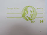 USPS Scott UY37 14c George Wythe Patriot Postal Reply Card First Day of Issue -- New