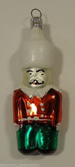 European Guard Soldier Old World Ornament Glass White Red Green -- Used