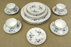 Aynsley Bone China Place Setting Set "Delphine" with Silver Trim