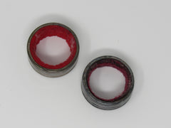 Handcrafted Set of 2 Napkin Holders Round Gray/Red Retro Metal Felt -- Used